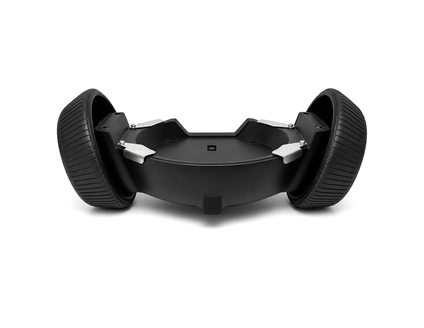 The Reachy Mini Hoverboard base: a black cradle between two wheels with soft tires